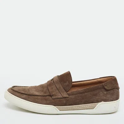 Pre-owned Tod's Size 41.5 Brown Suede Penny Loafers