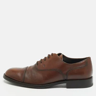 Pre-owned Tod's Size 42 Brown Leather Cap Toe Derby