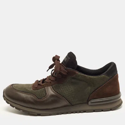 Pre-owned Tod's Size 42 Green/brown Leather And Suede Low Top Sneakers