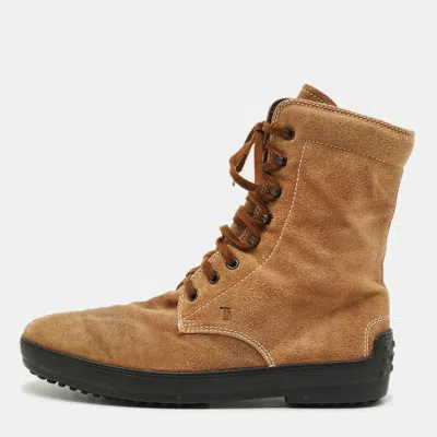 Pre-owned Tod's Size 42.5 Brown Suede Combat Boots