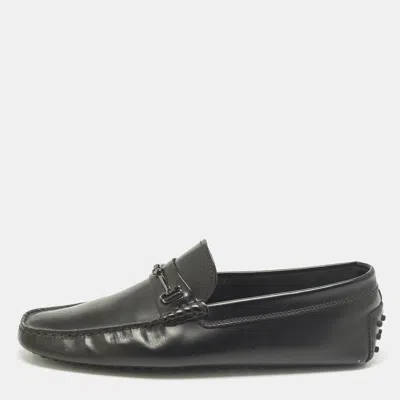 Pre-owned Tod's Size 43 Black Leather Buckle Driver Loafers