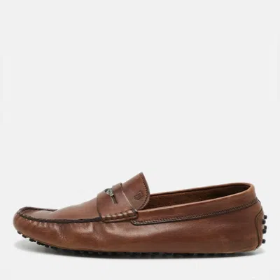 Pre-owned Tod's Size 43 Brown Leather Driver Loafers