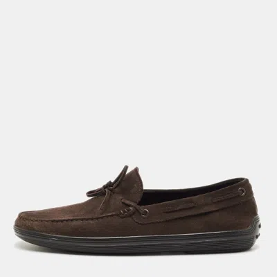Pre-owned Tod's Size 43 Brown Suede Penny Loafers