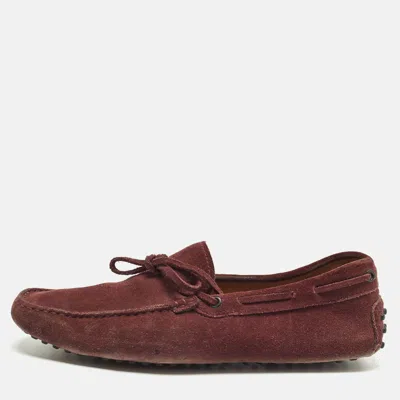Pre-owned Tod's Size 43 Burgundy Suede Slip On Loafers