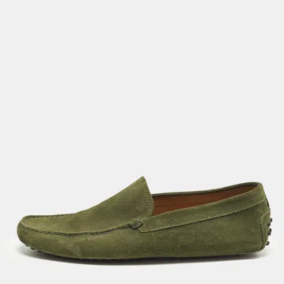 Pre-owned Tod's Size 43 Green Suede Slip On Driver Loafers
