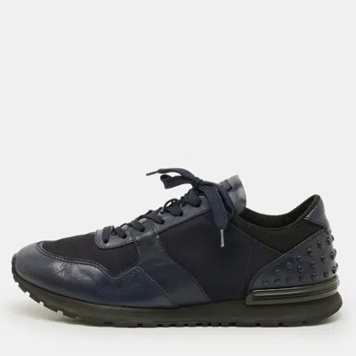 Pre-owned Tod's Size 43 Navy Blue/ Black Leather And Nylon Lace Up Sneakers