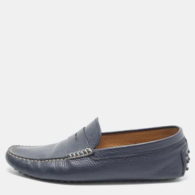 Pre-owned Tod's Size 43 Navy Blue Leather Driver Loafers