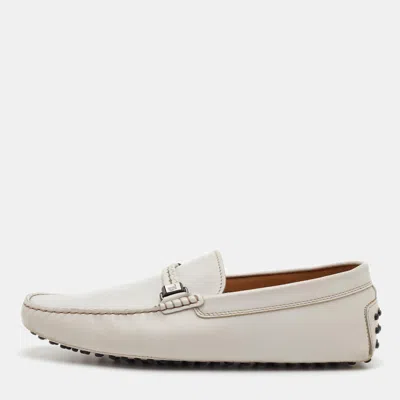 Pre-owned Tod's Size 43 White Leather Slip On Loafers