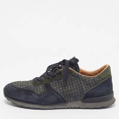 Pre-owned Tod's Size 44 Navy Blue/green Fabric And Suede Lace Up Sneakers