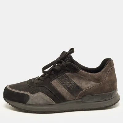 Pre-owned Tod's Size 44.5 Black/grey Knit Fabric And Suede Lace Up Sneakers