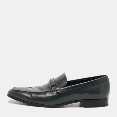 Pre-owned Tod's Size 44.5 Dark Blue Leather Buckle Detail Slip On Penny Loafers
