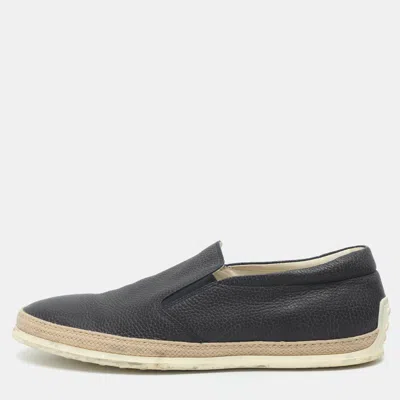 Pre-owned Tod's Size 45.5 Navy Blue Leather Slip On Sneakers
