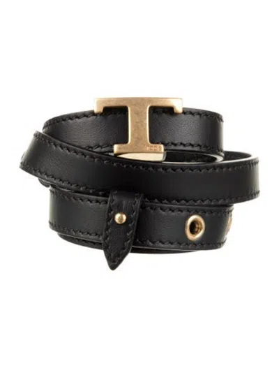Pre-owned Tod's Skinny Leather Waist Belt W/ Tags In Black