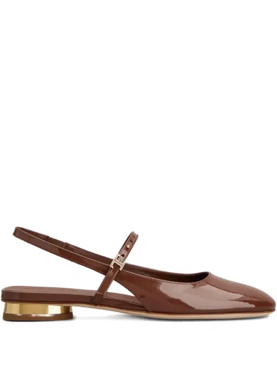 Tod's Sling-back Gold-tone Flat Pumps In Brown