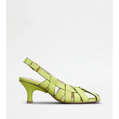 Tod's Slingback Pumps In Leather In Green