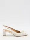 Tod's Square Toe Leather Pumps With Metal Bar In White