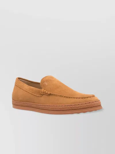 Tod's Slip On Suede Loafers With Studded Sole In Brown