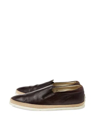 Pre-owned Tod's Slip-on Jute-trim Sneakers In Brown