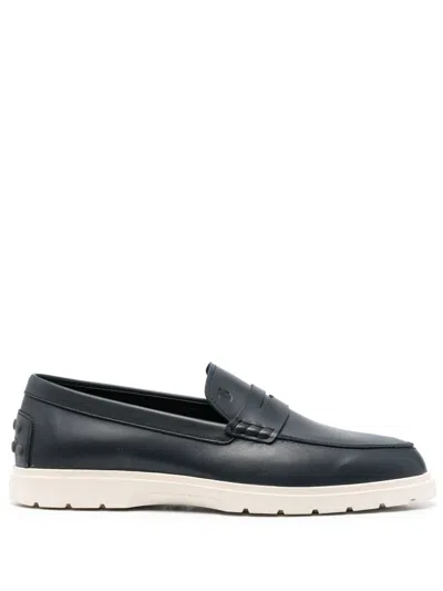 Tod's Slipper Monogrammed Leather Loafers In Blau