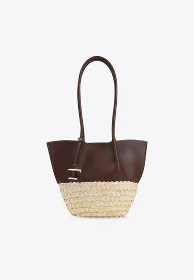 Tod's Small Bux Leather And Raffia Tote Bag In Brown