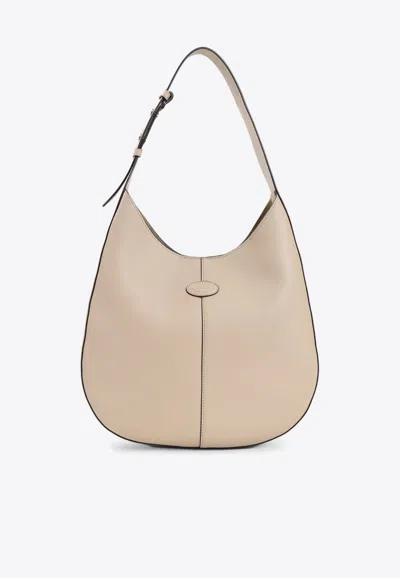 Tod's Small Di Hobo Bag In Calf Leather In Beige