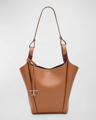 Tod's Small Grained Leather Bucket Bag In Kenia Bordeaux Scuro