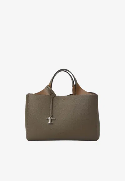 Tod's Small Hammered Leather Shoulder Bag In Taupe