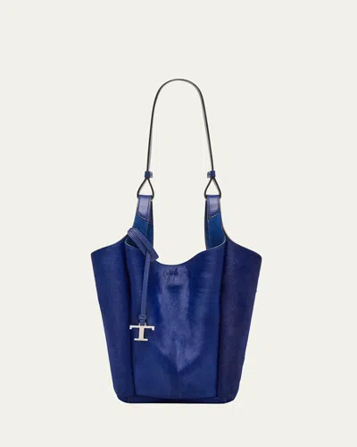 Tod's Small Horse Hair Shoulder Bag In Blue