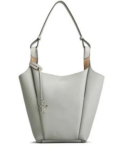 Tod's Small Leather Bucket Bag In Grey