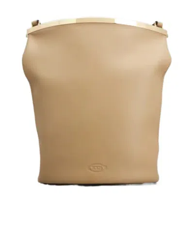 Tod's Small Leather Bucket Bag In Nude