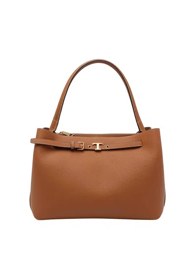 Tod's Small Belted Textured-leather Tote In Brown