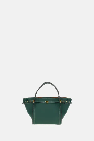 Tod's Small Leather Shopping Tote Bag In Green