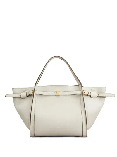 Tod's Small Leather Shopping Bag With T Timeless Accessory In Neutral