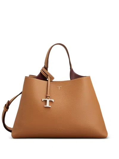 Tod's Small Leather Tote Bag In Brown