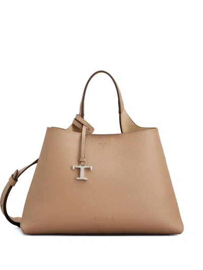 Tod's Small Leather Tote Bag In Neutral
