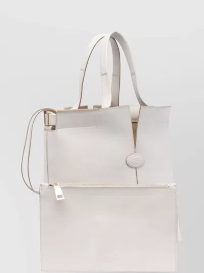Tod's Small Leather Tote Bag With Detachable Pouch In White