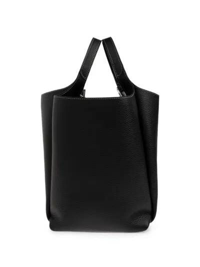 Tod's Small Logo-plaque Grained-leather Bucket Bag In Black