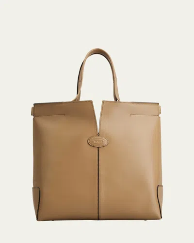 Tod's Small North-south Leather Tote Bag In Cappuccino