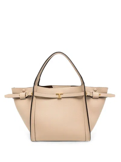 Tod's T Signature Small Shopping Bag In Leather In Neutral