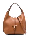 Tod's Small T Timeless Grained Leather Shoulder Bag In Brown