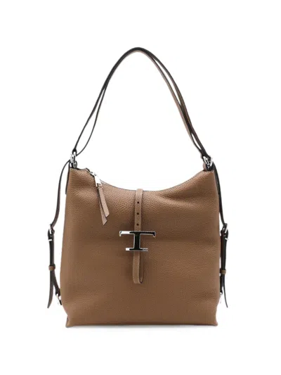Tod's Small T Timeless Leather Shoulder Bag In Brown