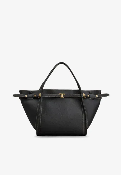 Tod's Small T Timeless Leather Tote Bag In Black