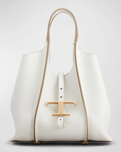 Tod's Small T Timeless Shopping Bag In Bianco Calce
