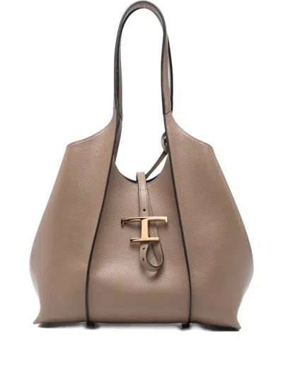 Tod's Small T Timeless Tote Bag In Brown
