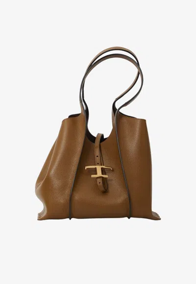 Tod's Small T Timeless Tote Bag In Brown