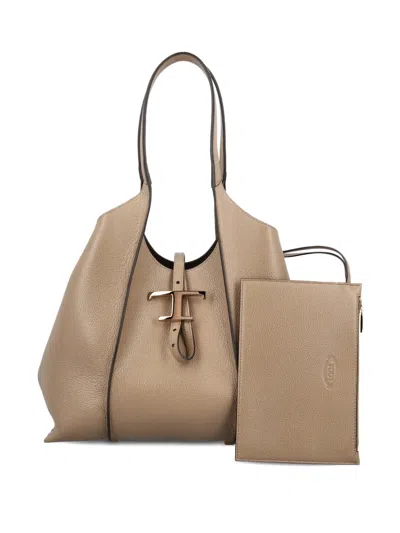 Tod's Small T Timeless Tote Bag In Neutral