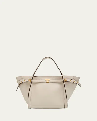 Tod's Small Timeless T Belted Leather Shopping Tote Bag In White