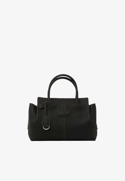 Tod's Small Tote Bag In Hammered Leather In Black