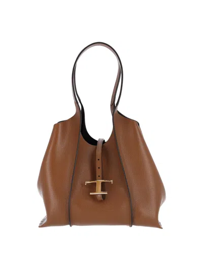 Tod's Small Tote Bag "t Timeless" In Brown