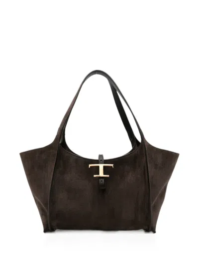 Tod's Small T-timeless Suede Tote Bag In Brown